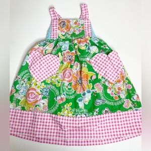 Little Things Dress Size 4 Girls Gingham Ruching Heart Pockets Butterflies Bugs